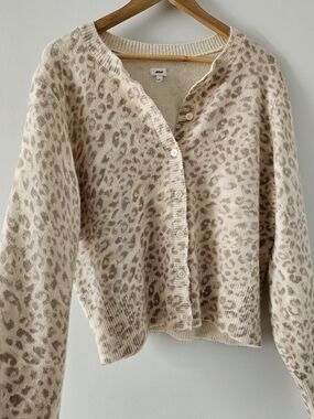 Beige Leopard Print Button-Up Cardigan Sweater